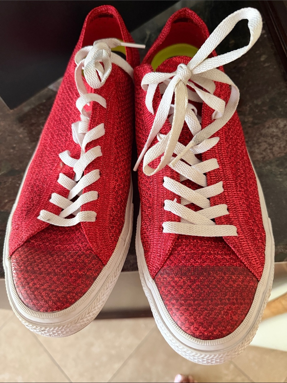 Converse All Star with Lunarlon - Red Knit Low-Top Mens Sneakers with White Lace